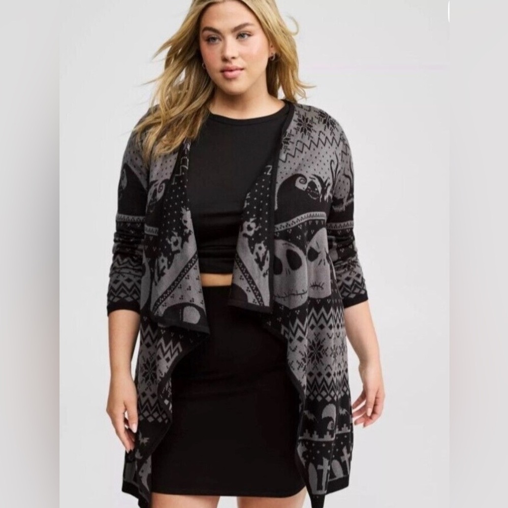 The Nightmare Before Christmas Jack Skellington Fair Isle Drape Front Cardigan